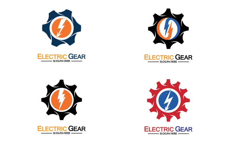 Lightning thunderbolt electricity gear vector logo design v47 Logo Template