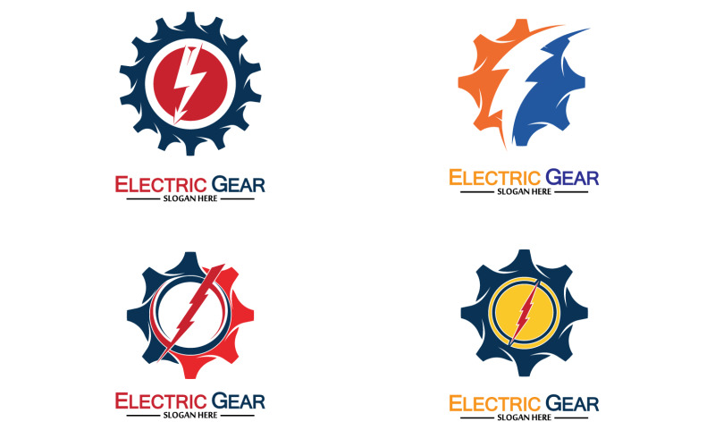 Lightning thunderbolt electricity gear vector logo design v48 Logo Template