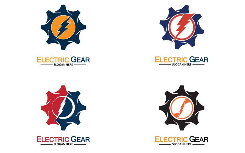 Lightning thunderbolt electricity gear vector logo design v49 Logo Template