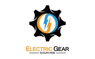 Lightning thunderbolt electricity gear vector logo design v4