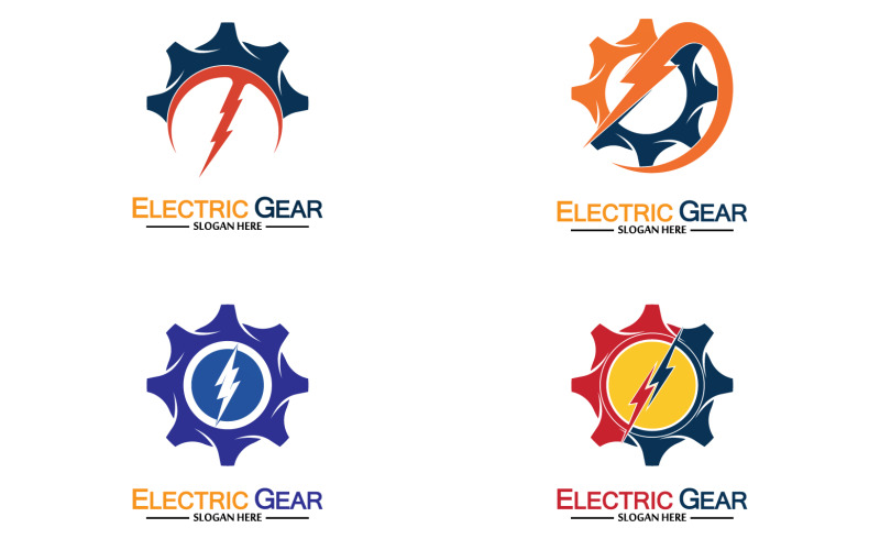 Lightning thunderbolt electricity gear vector logo design v50 Logo Template