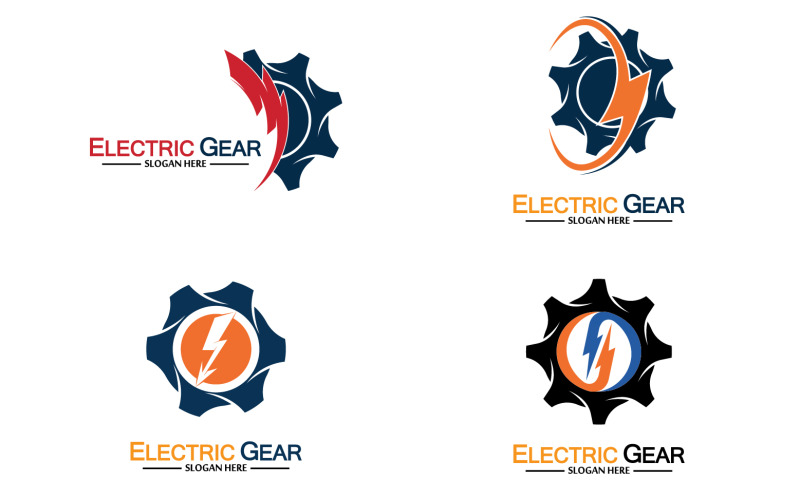 Lightning thunderbolt electricity gear vector logo design v51 Logo Template