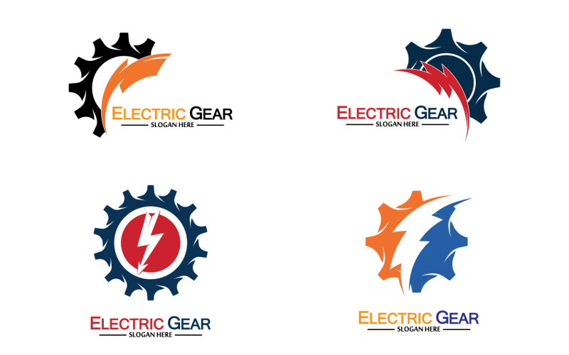 Lightning thunderbolt electricity gear vector logo design v52 Logo Template