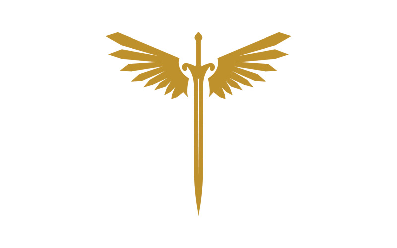 Sword with Wings. Golden Sword Symbol v13 Logo Template