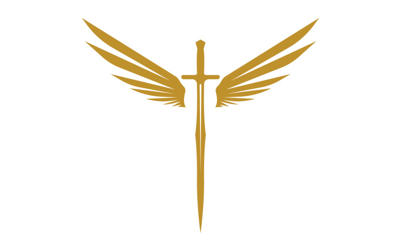 Sword with Wings. Golden Sword Symbol v15 Logo Template