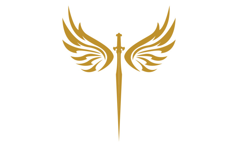 Sword with Wings. Golden Sword Symbol v22 Logo Template