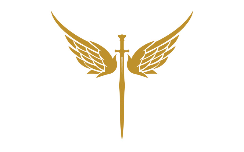 Sword with Wings. Golden Sword Symbol v23 Logo Template