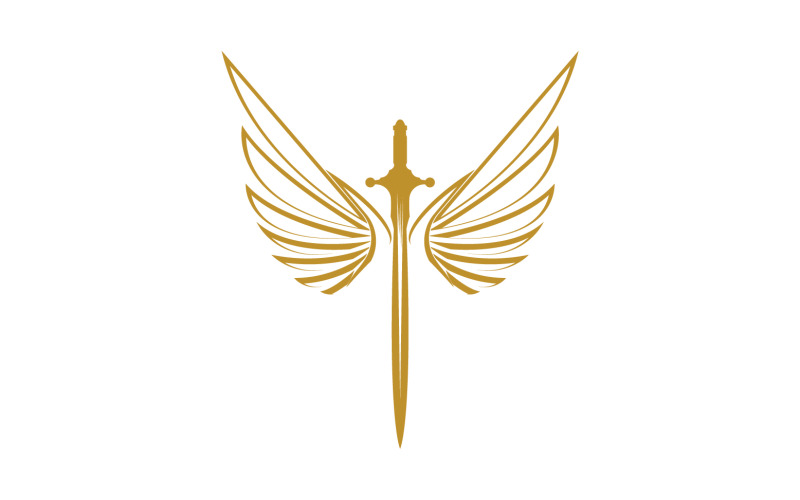 Sword with Wings. Golden Sword Symbol v25 Logo Template