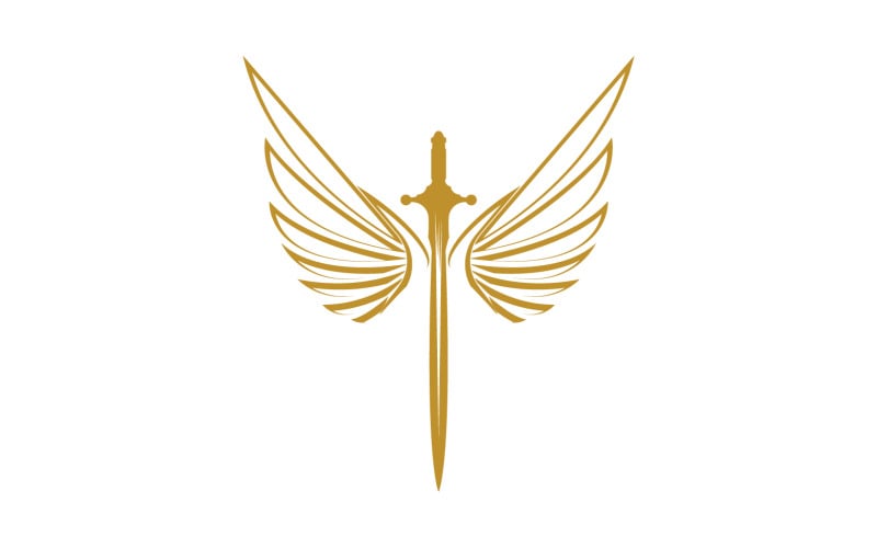 Sword with Wings. Golden Sword Symbol v25 Logo Template