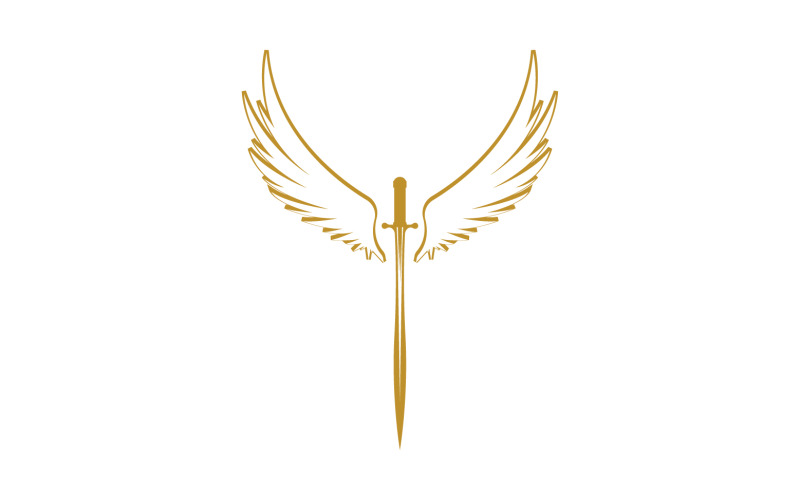 Sword with Wings. Golden Sword Symbol v26 Logo Template