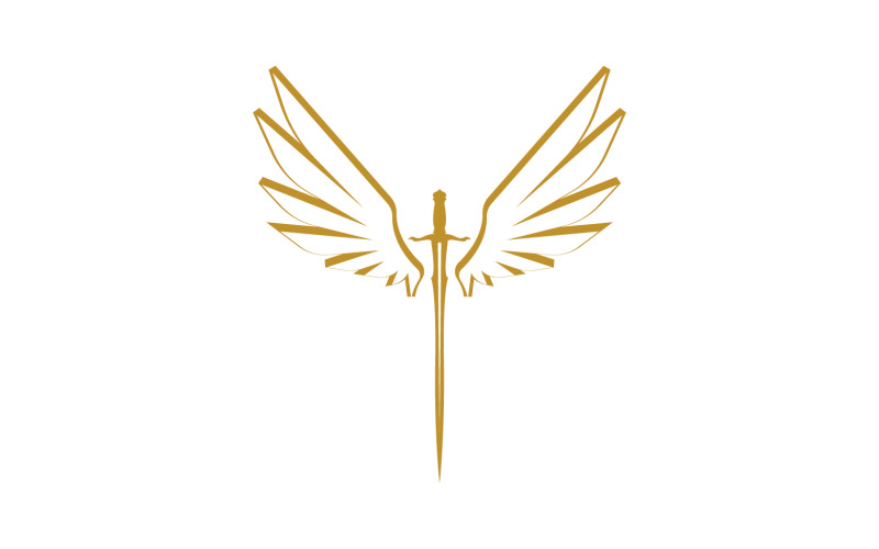 Sword with Wings. Golden Sword Symbol v27 Logo Template