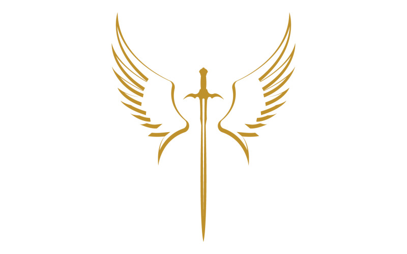 Sword with Wings. Golden Sword Symbol v28 Logo Template
