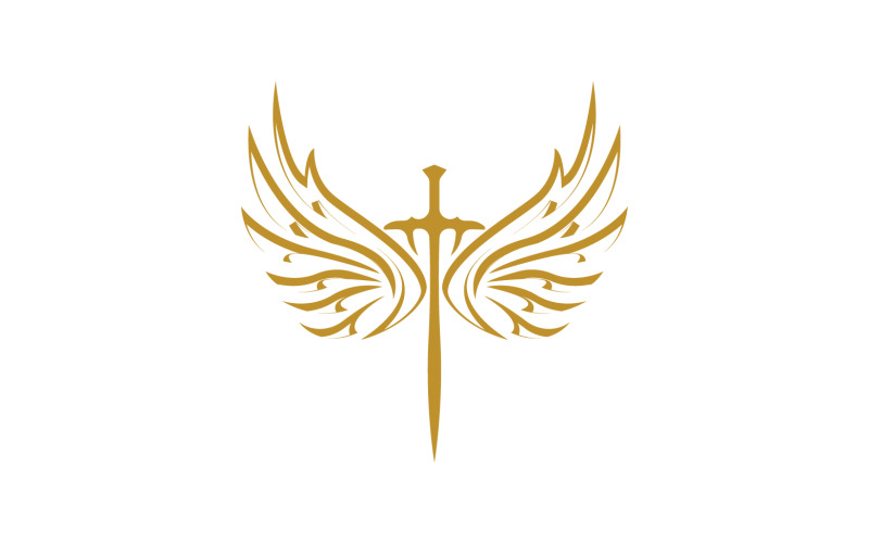 Sword with Wings. Golden Sword Symbol v34 Logo Template