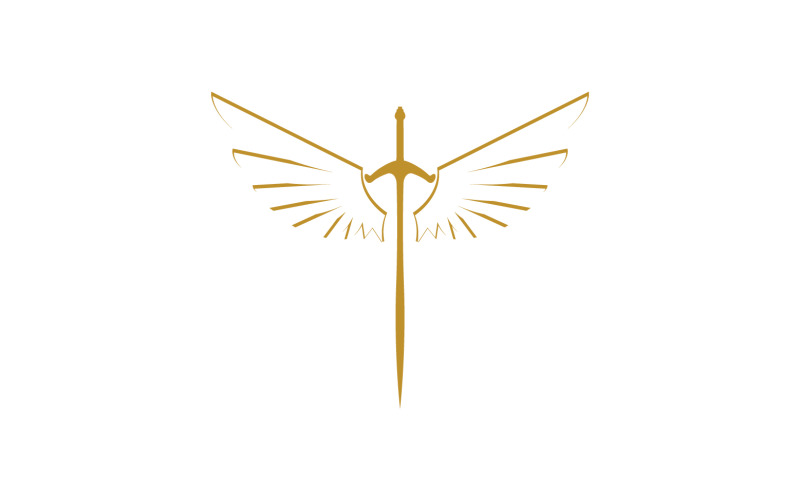 Sword with Wings. Golden Sword Symbol v35 Logo Template