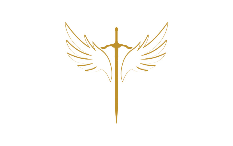 Sword with Wings. Golden Sword Symbol v36 Logo Template
