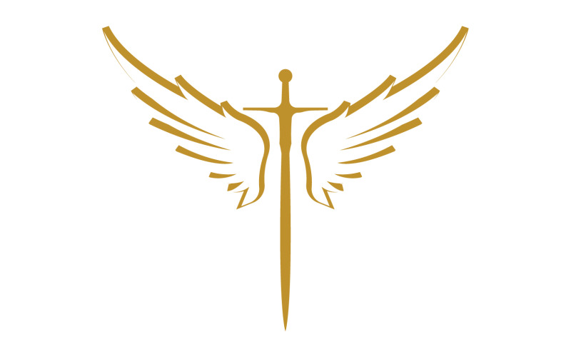 Sword with Wings. Golden Sword Symbol v38 Logo Template