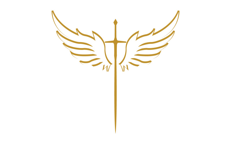 Sword with Wings. Golden Sword Symbol v39 Logo Template
