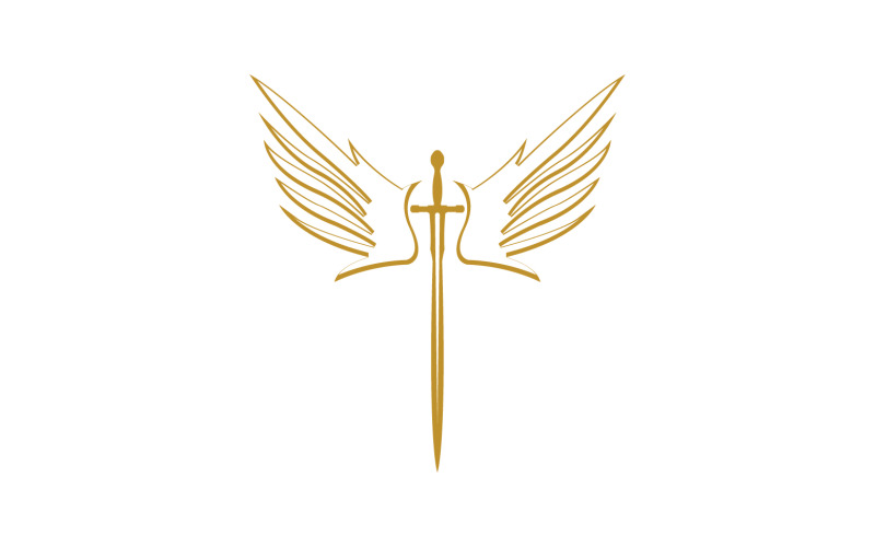 Sword with Wings. Golden Sword Symbol v42 Logo Template