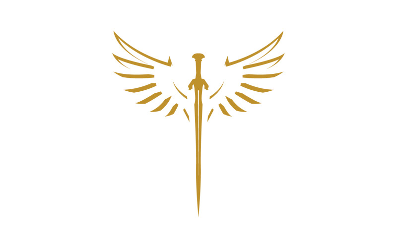 Sword with Wings. Golden Sword Symbol v45 Logo Template