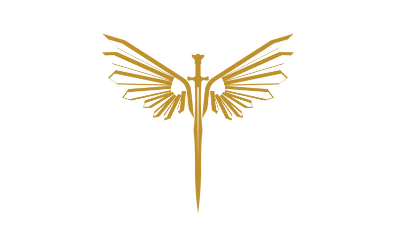 Sword with Wings. Golden Sword Symbol v47 Logo Template