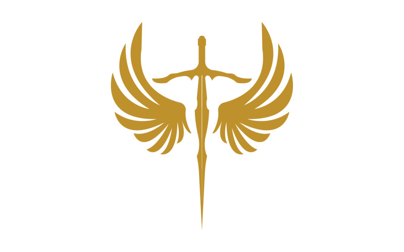 Sword with Wings. Golden Sword Symbol v8 Logo Template