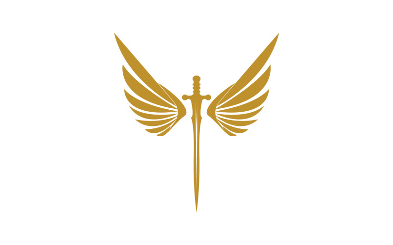 Sword with Wings. Golden Sword Symbol v9 Logo Template
