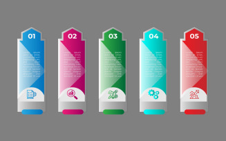 Five step glossy vector infographic design.