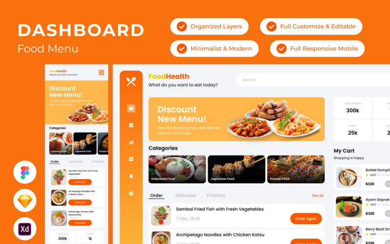 FoodHealth - Food Menu Dashboard V1 UI Element