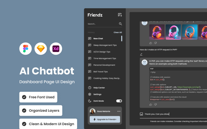 Friendz - AI Chatbot Dashboard V1 UI Element