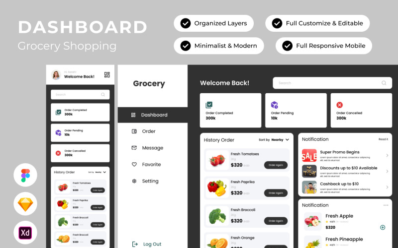 Grocery - Grocery Dashboard V1 UI Element
