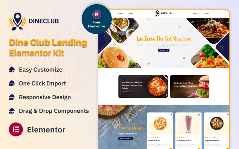 Dineclub Restaurant Landing Page Elementor Kit