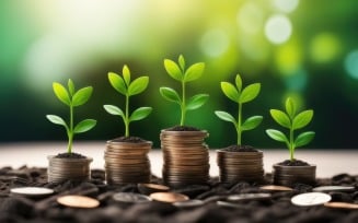 Premium Business Growing Plants on Coins Stacked Background