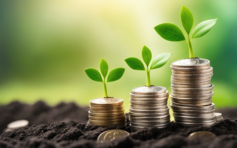 Premium Premium Business Growing Plants on Coins Stacked, stock image Backgrounds
