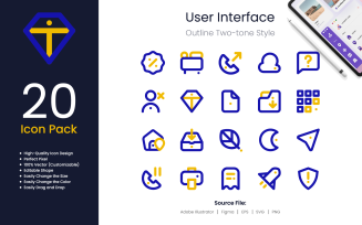 User Interface Icon Pack Outline Two-Tone Style 3