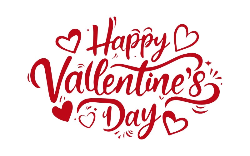 Happy Valentines day red color Handwritten lettering with hearts vector Free Template Vector Graphic