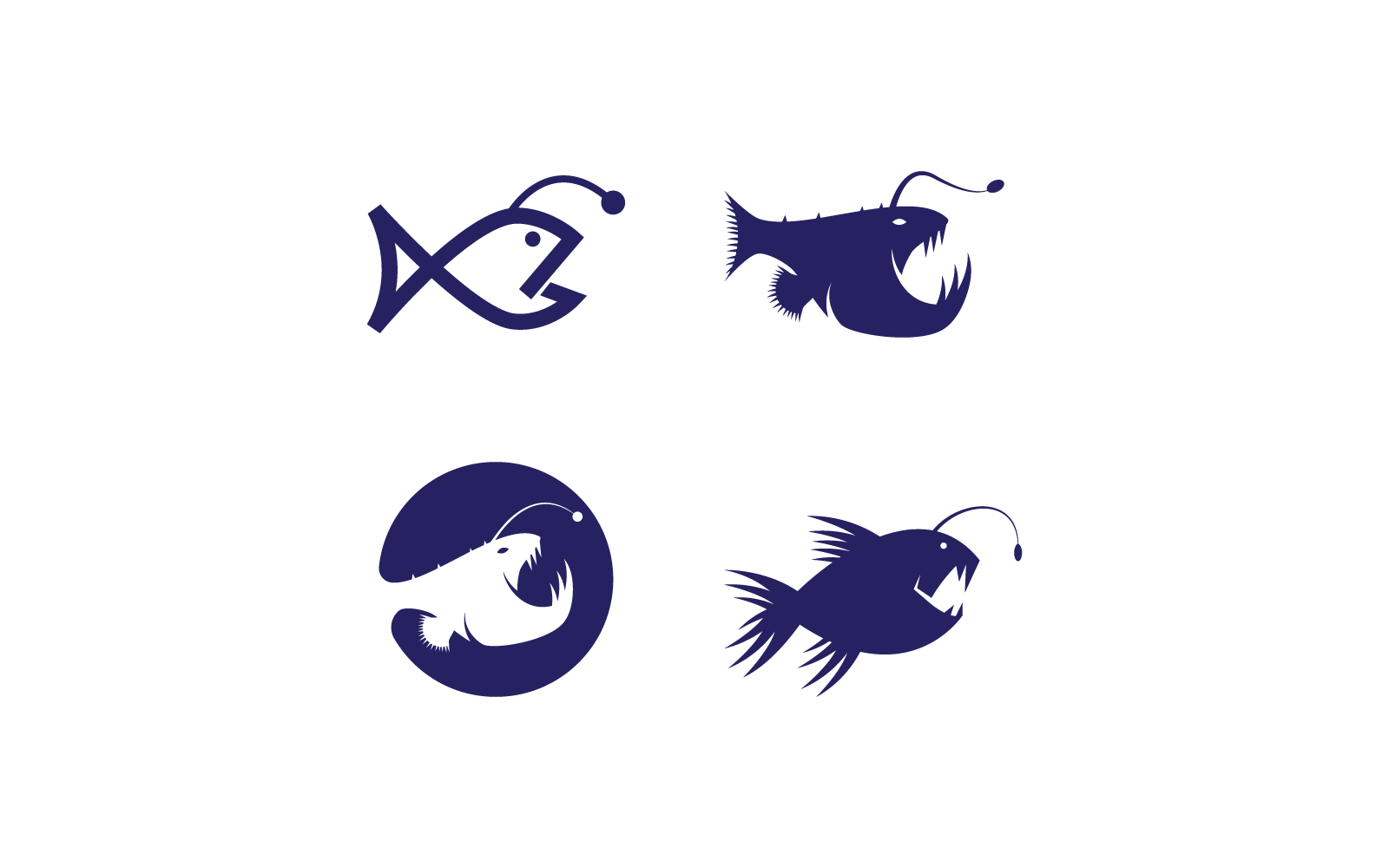 Modelo de ilustração de design plano vetorial de logotipo de peixe pescador