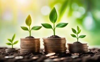 Premium Business Growing Plants on Coins Stacked on Green Blurred Background 16
