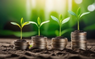 Premium Business Growing Plants on Coins Stacked on Green Blurred Background 19