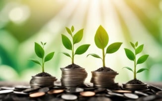 Premium Business Growing Plants on Coins Stacked on Green Blurred Background 20