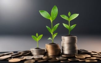 Premium Business Growing Plants on Coins Stacked on Green Blurred Backgrounds design