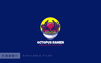 Octopus Ramen Mascot Cartoon Logo
