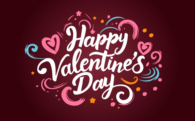 free template Happy Valentines Day with hearts shape greeting card on colorful background Vector Graphic