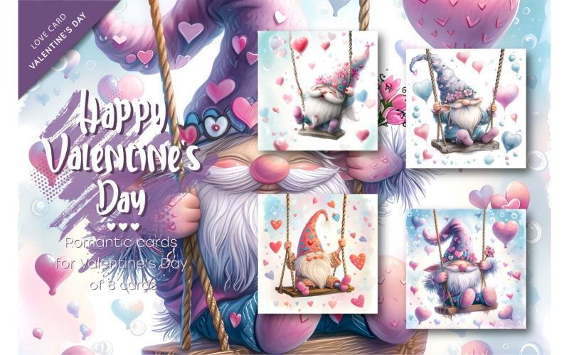 Gnomes in love. Cards for Valentine's Day. Illustration