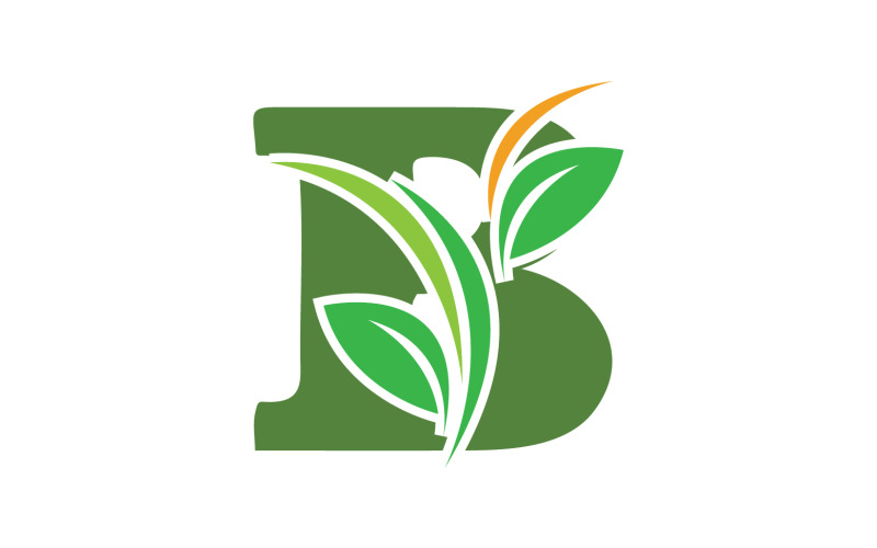 B letter leaf green initial name v12 Logo Template
