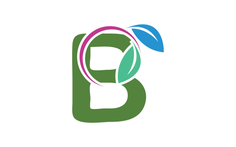 B letter leaf green initial name v13 Logo Template