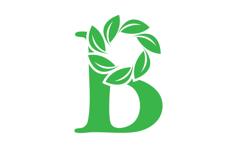 B letter leaf green initial name v2 Logo Template