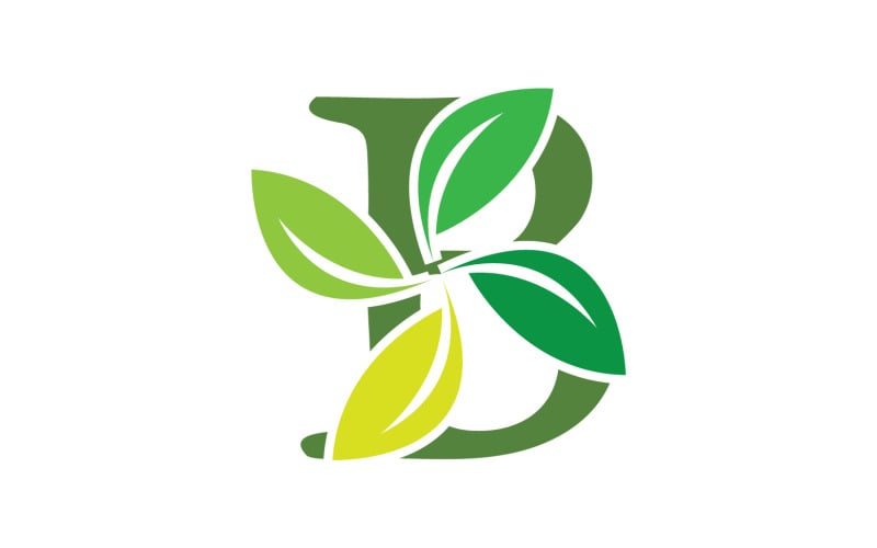 B letter leaf green initial name v33 Logo Template