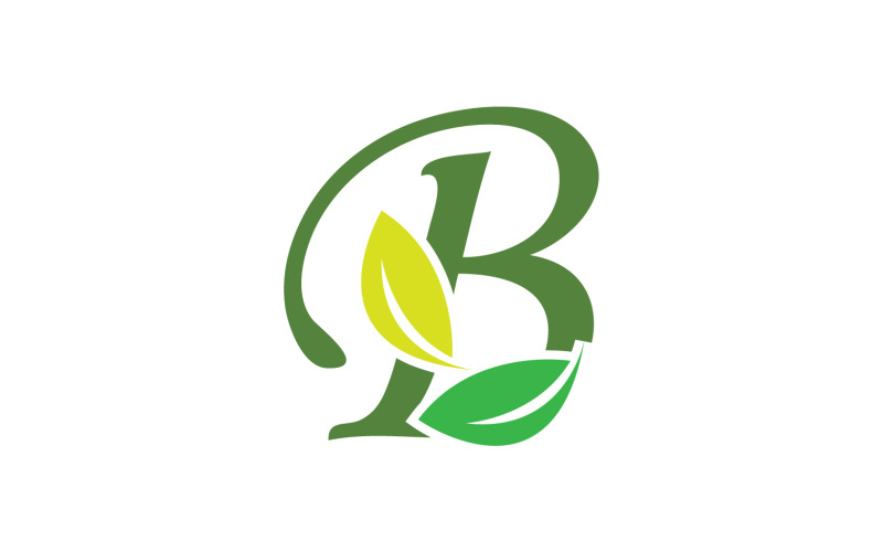 B letter leaf green initial name v38 Logo Template
