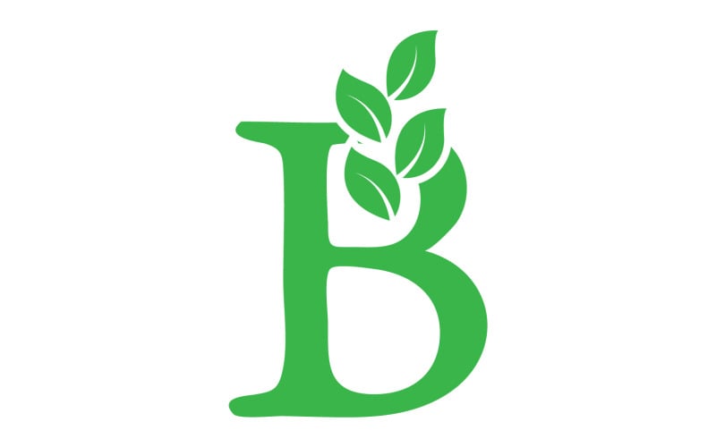 B letter leaf green initial name v49 Logo Template