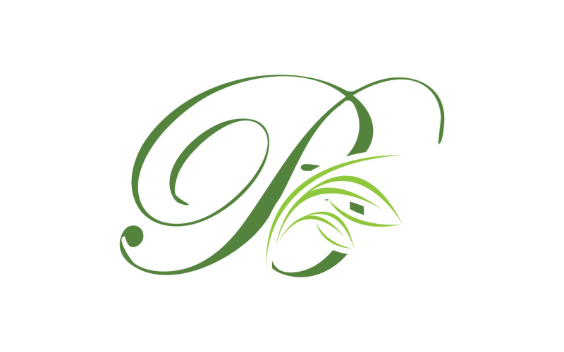 B letter leaf green initial name v51 Logo Template